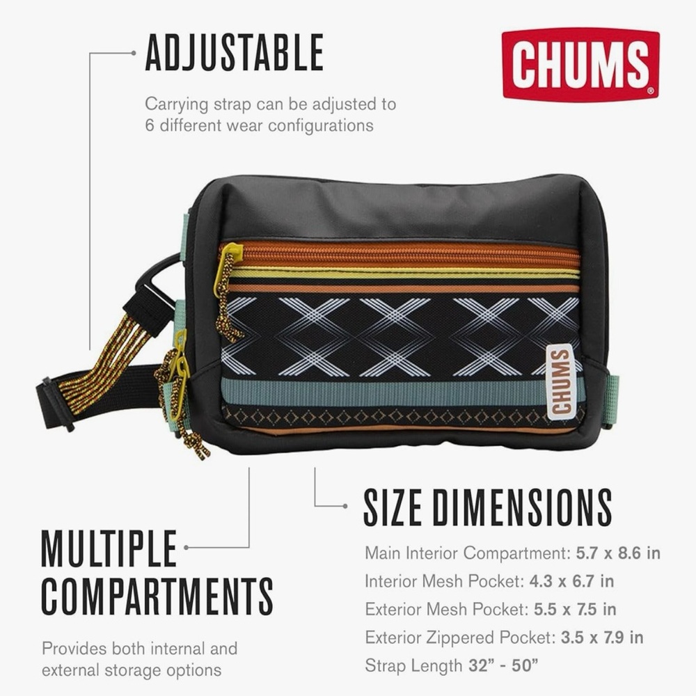 NWOT Chums Rover Crossbody Sling Bag Unisex in Western Black - Picture 2 of 10